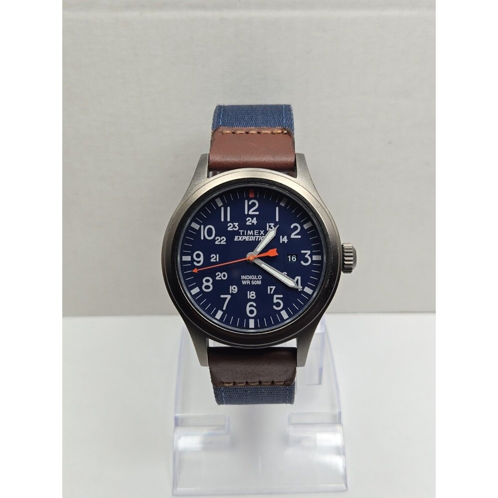 Timex Expedition Scout Mens 40mm Watch Navy Blue Fabric Date New Battery - Read